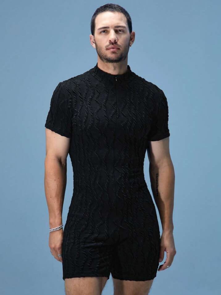 Crystal City Men's Deep V-Neck Short Sleeve Romper